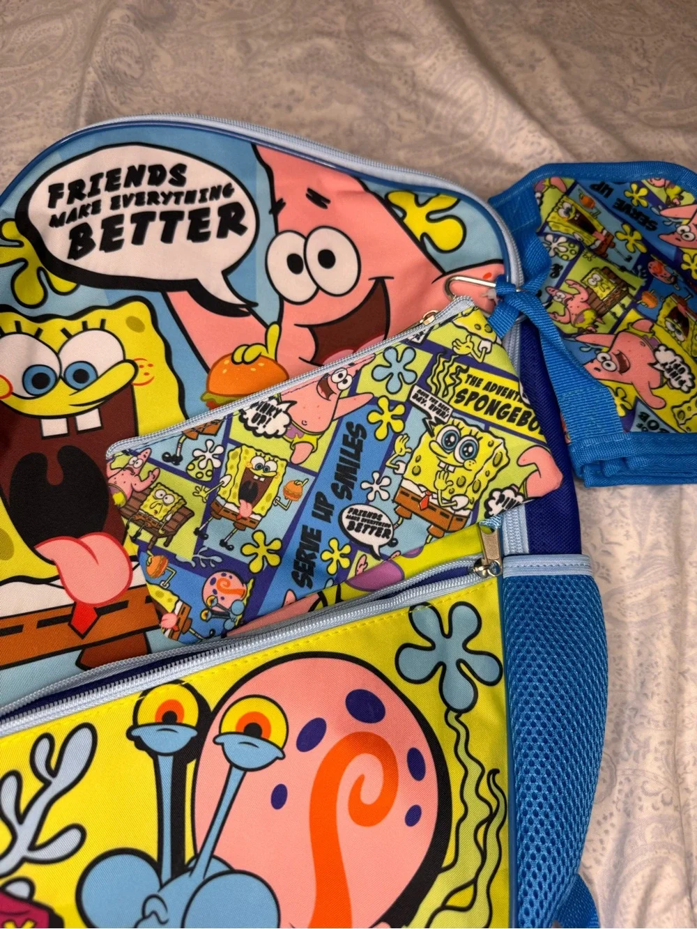 SpongeBob Squarepants 5 piece Backpack Set w/ Bottle, Pouch, Lunch Bag, Clip